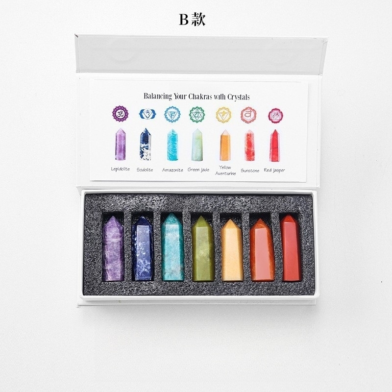 Natural Stone 4-5CM Crystal Column Point 7 Pieces Set Hexagonal Column Crystal Healing Stone Handicraft Friend Gift Set