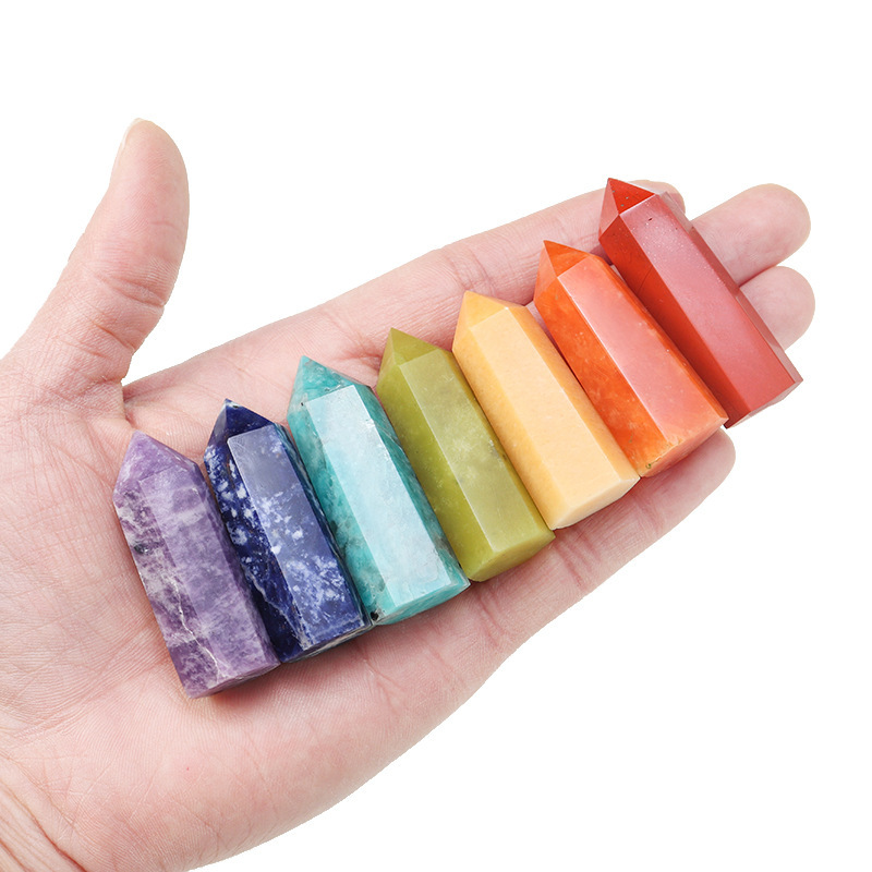 Natural Stone 4-5CM Crystal Column Point 7 Pieces Set Hexagonal Column Crystal Healing Stone Handicraft Friend Gift Set