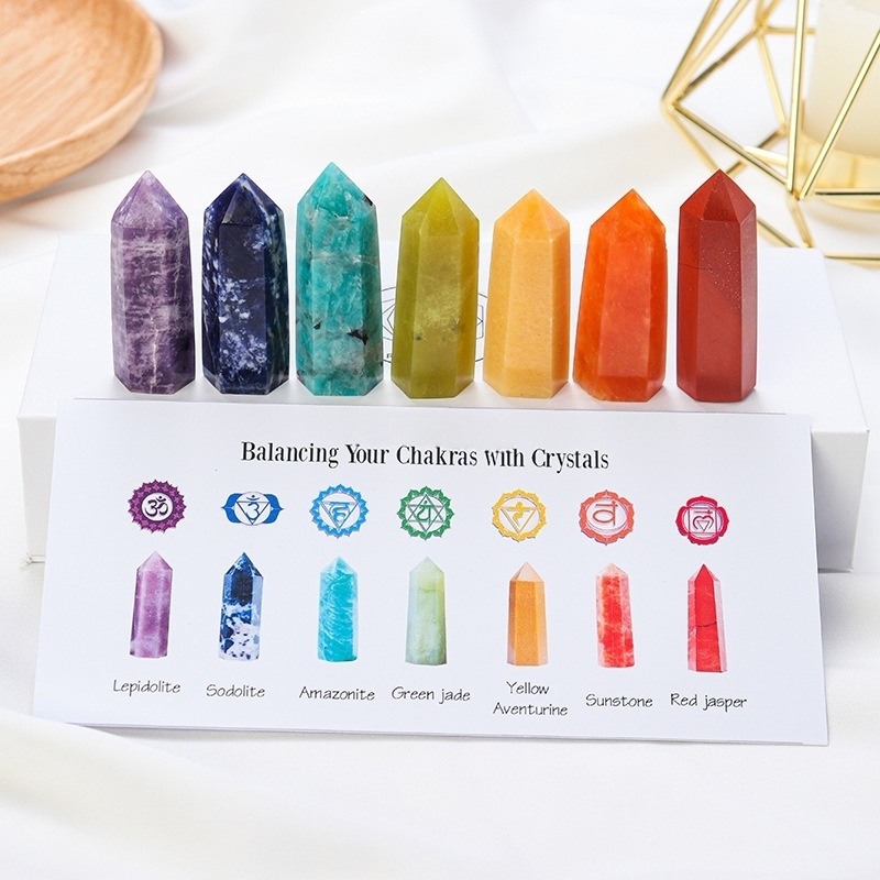Natural Stone 4-5CM Crystal Column Point 7 Pieces Set Hexagonal Column Crystal Healing Stone Handicraft Friend Gift Set