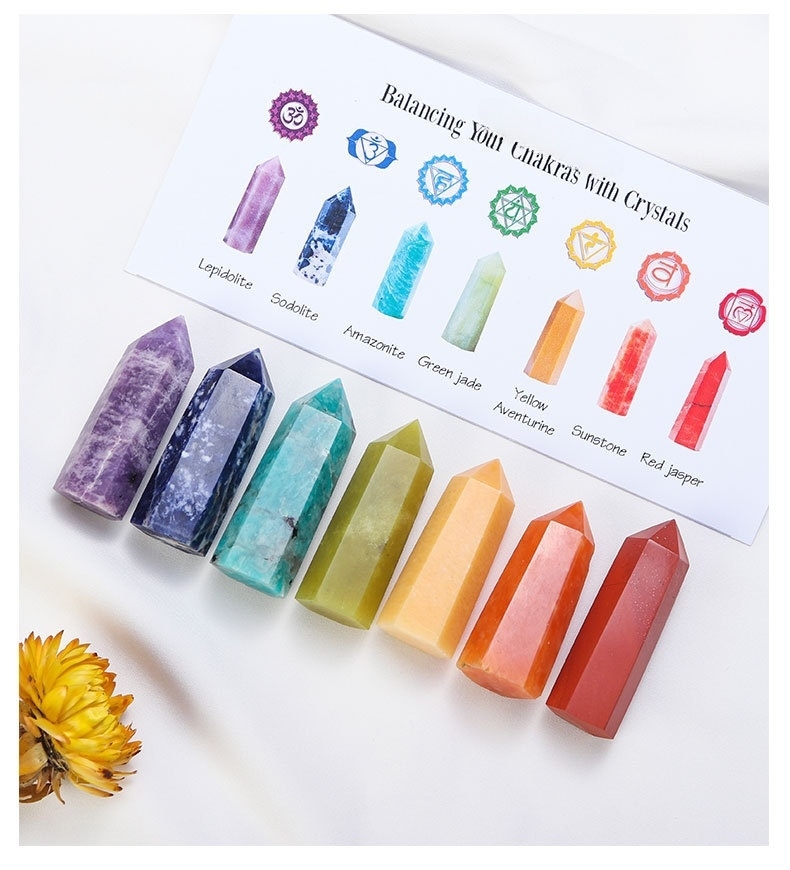 Natural Stone 4-5CM Crystal Column Point 7 Pieces Set Hexagonal Column Crystal Healing Stone Handicraft Friend Gift Set