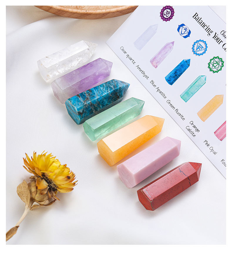 Natural Stone 4-5CM Crystal Column Point 7 Pieces Set Hexagonal Column Crystal Healing Stone Handicraft Friend Gift Set