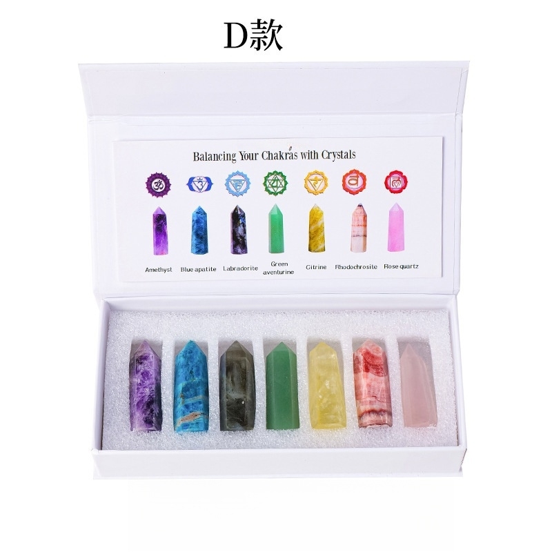 Natural Stone 4-5CM Crystal Column Point 7 Pieces Set Hexagonal Column Crystal Healing Stone Handicraft Friend Gift Set