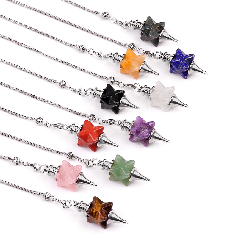 Carving Kaba Star Multi-Color Crystal Stone Spiritual Pendant Healing Meditation Divination Exquisite Pendulum As Gift
