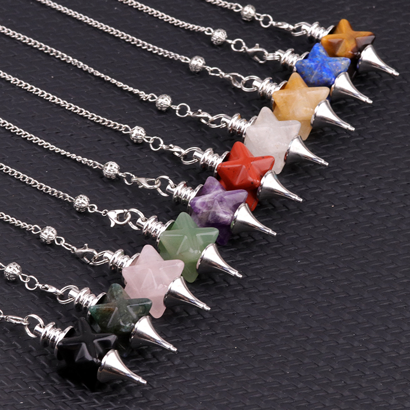 Carving Kaba Star Multi-Color Crystal Stone Spiritual Pendant Healing Meditation Divination Exquisite Pendulum As Gift