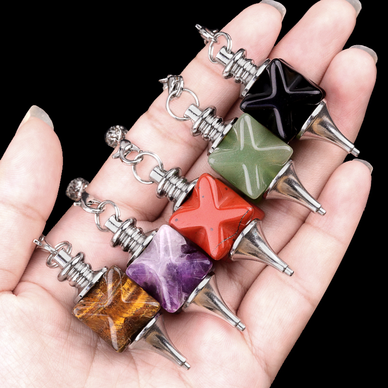 Carving Kaba Star Multi-Color Crystal Stone Spiritual Pendant Healing Meditation Divination Exquisite Pendulum As Gift