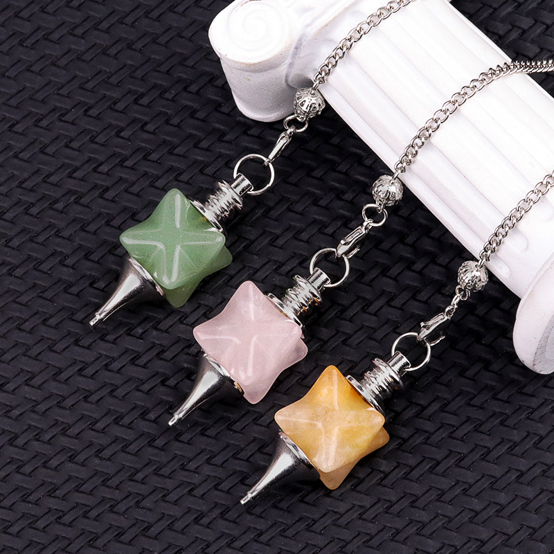 Carving Kaba Star Multi-Color Crystal Stone Spiritual Pendant Healing Meditation Divination Exquisite Pendulum As Gift