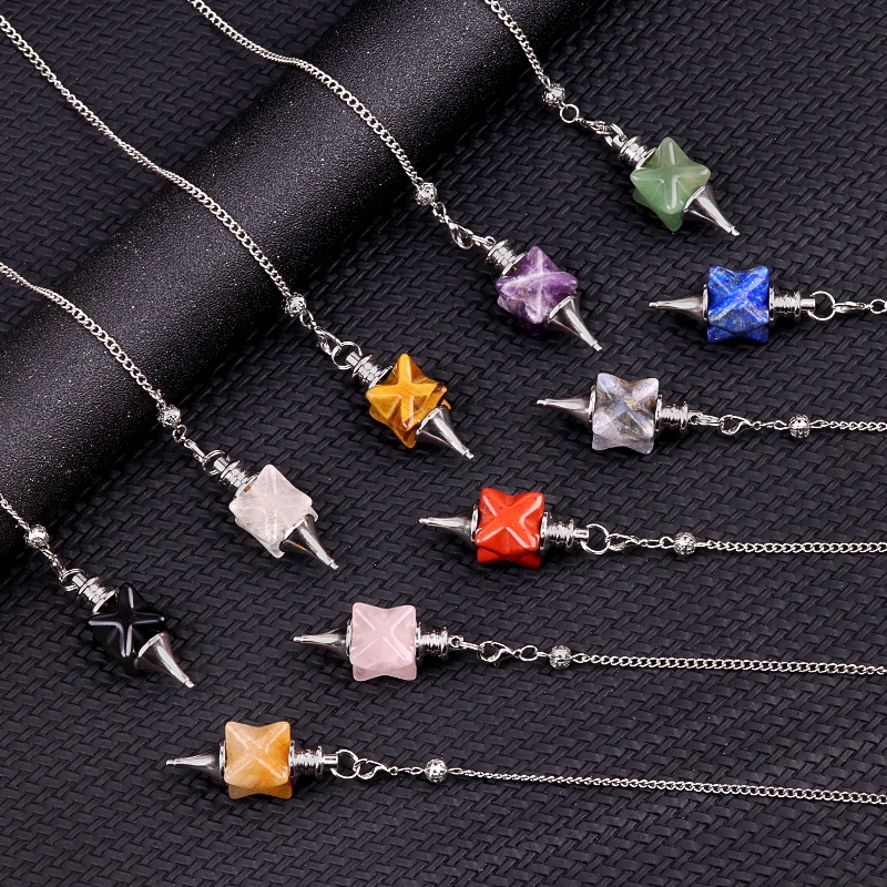 Carving Kaba Star Multi-Color Crystal Stone Spiritual Pendant Healing Meditation Divination Exquisite Pendulum As Gift