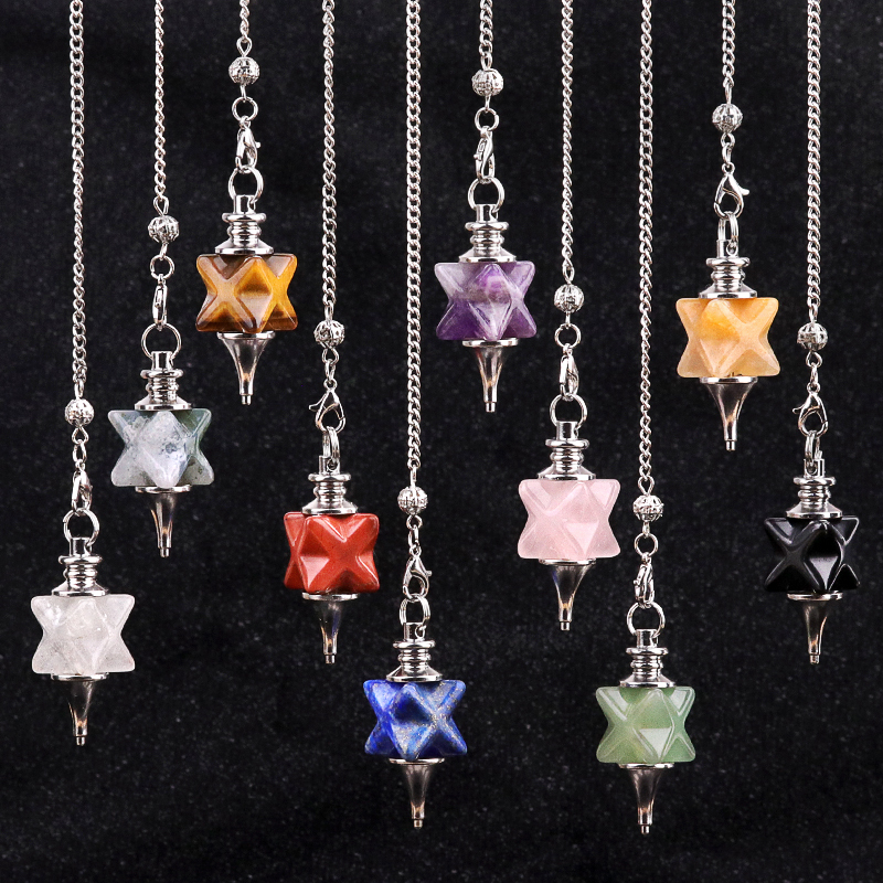 Carving Kaba Star Multi-Color Crystal Stone Spiritual Pendant Healing Meditation Divination Exquisite Pendulum As Gift