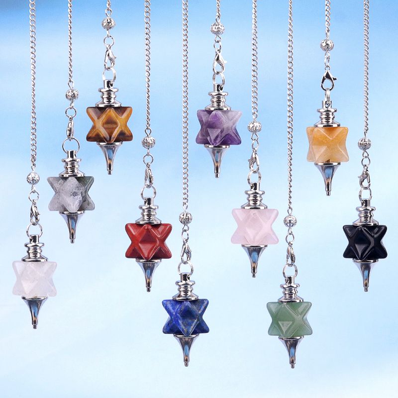Carving Kaba Star Multi-Color Crystal Stone Spiritual Pendant Healing Meditation Divination Exquisite Pendulum As Gift