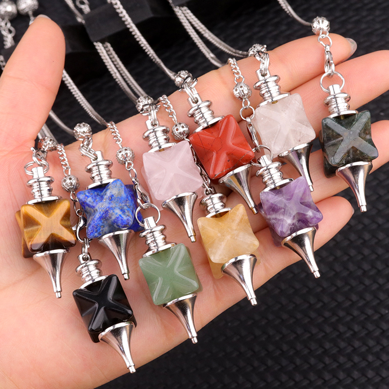 Carving Kaba Star Multi-Color Crystal Stone Spiritual Pendant Healing Meditation Divination Exquisite Pendulum As Gift