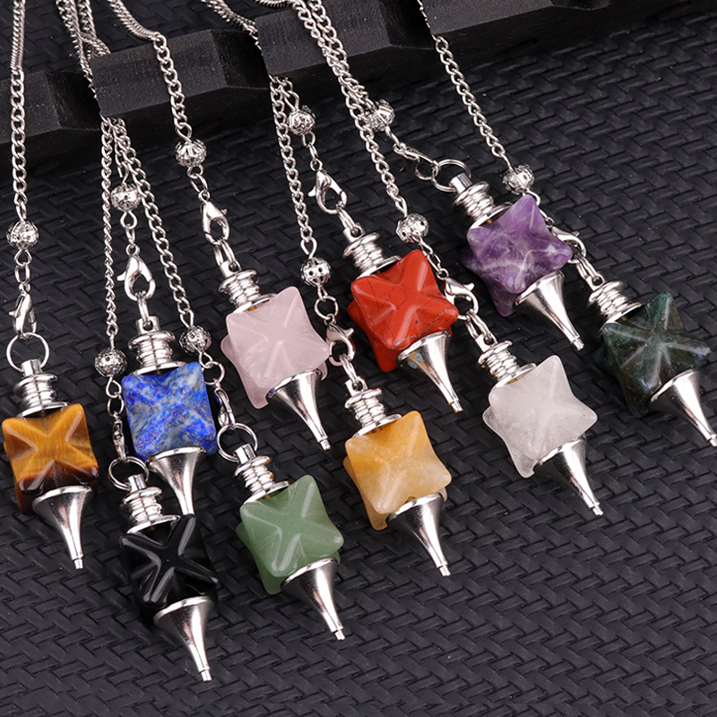Carving Kaba Star Multi-Color Crystal Stone Spiritual Pendant Healing Meditation Divination Exquisite Pendulum As Gift