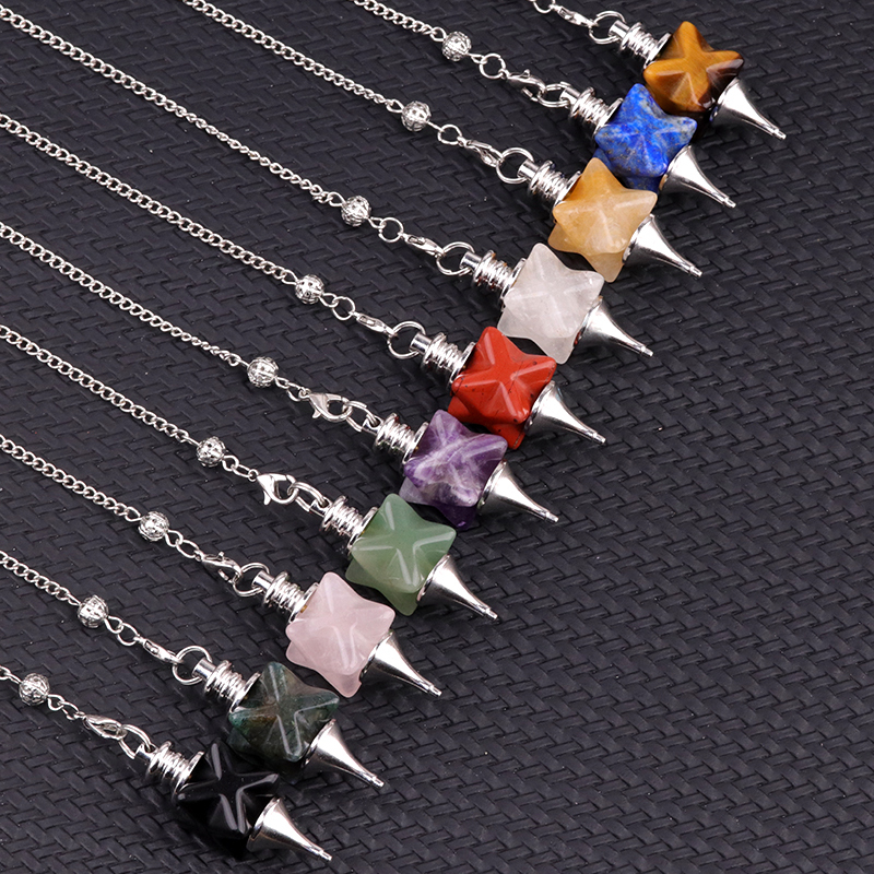 Carving Kaba Star Multi-Color Crystal Stone Spiritual Pendant Healing Meditation Divination Exquisite Pendulum As Gift