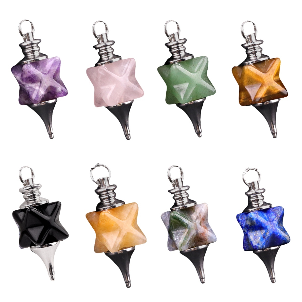 Carving Kaba Star Multi-Color Crystal Stone Spiritual Pendant Healing Meditation Divination Exquisite Pendulum As Gift