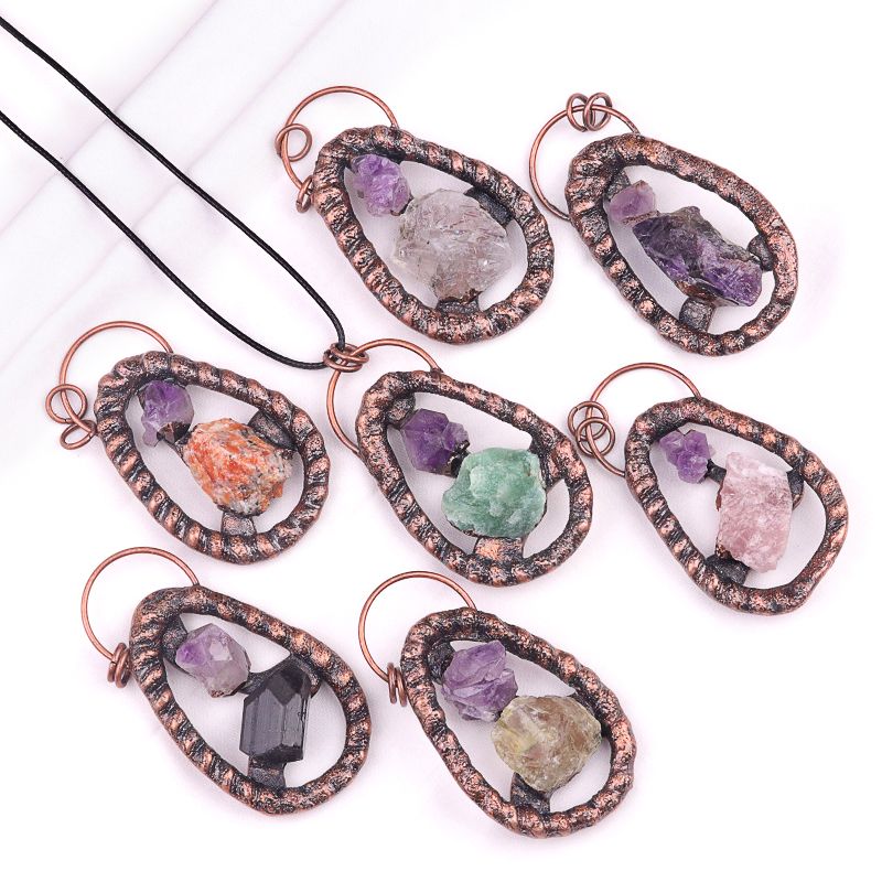 Natural Raw Gemstone Nugget Handcrafted Retro Red Copper Pendant for Making Jewelry SP1916C