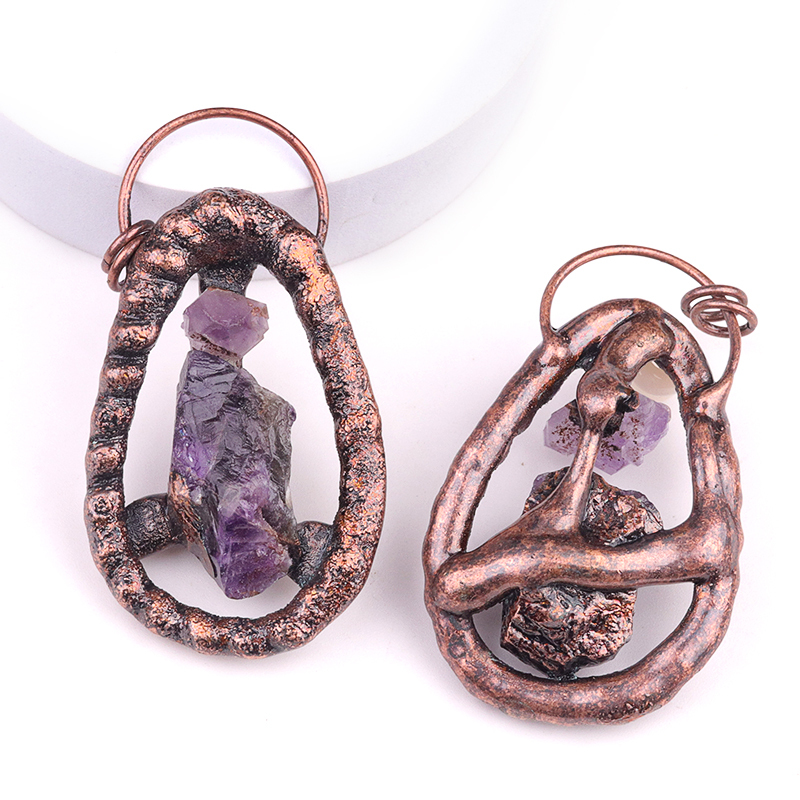 Natural Raw Gemstone Nugget Handcrafted Retro Red Copper Pendant for Making Jewelry SP1916C