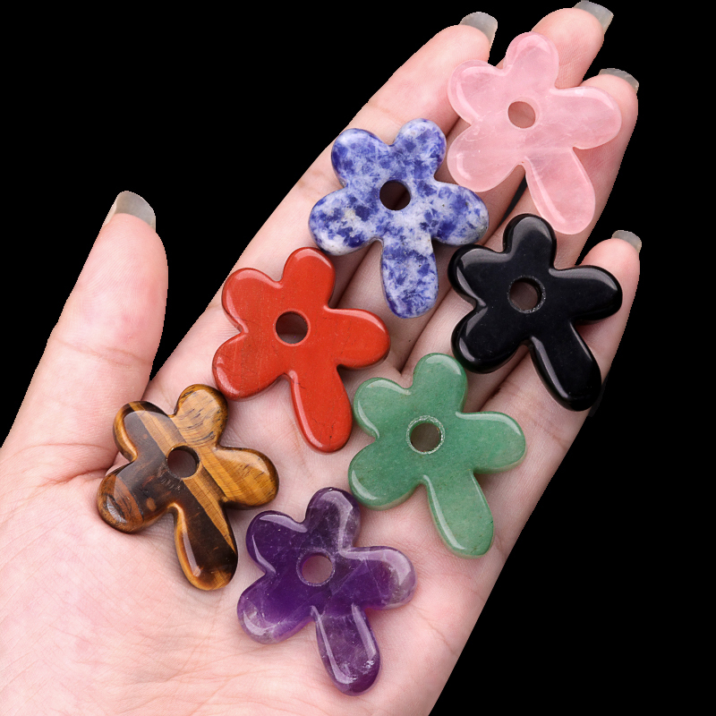 35MM Flower Stone Pendant for Jewelry Making Healing Chakra