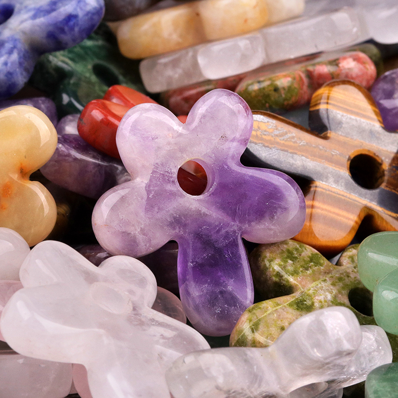 35MM Flower Stone Pendant for Jewelry Making Healing Chakra