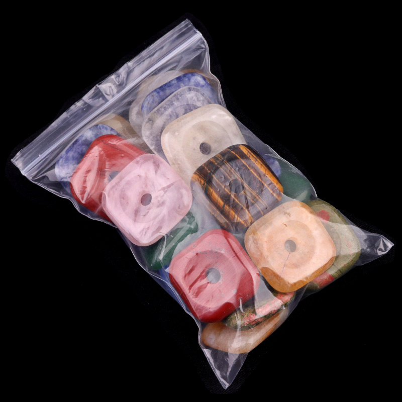 30MM Square Disc Lucky Coin Pingan Pendant for Jewelry Making Polished Crystal Amulet Peace Circle Donut Stone Beads 6MM Large Hole in Middle