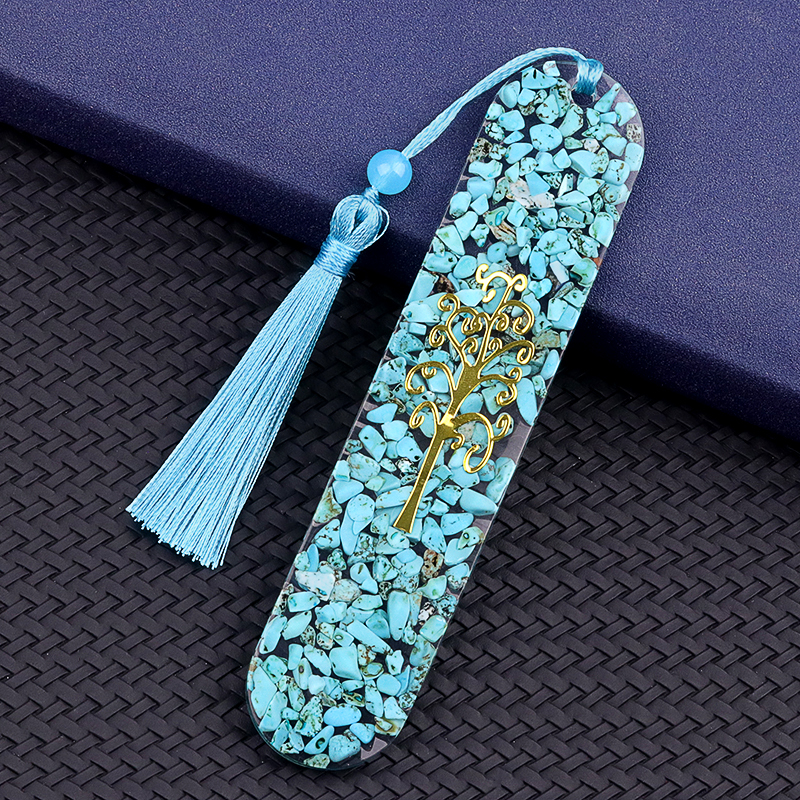 Resin Bookmarks with Tassels (Style C) Handmade Raw Chip Stone Bookmark Presents for Women Kids Students Teachers and Book Lovers School Home Reading
