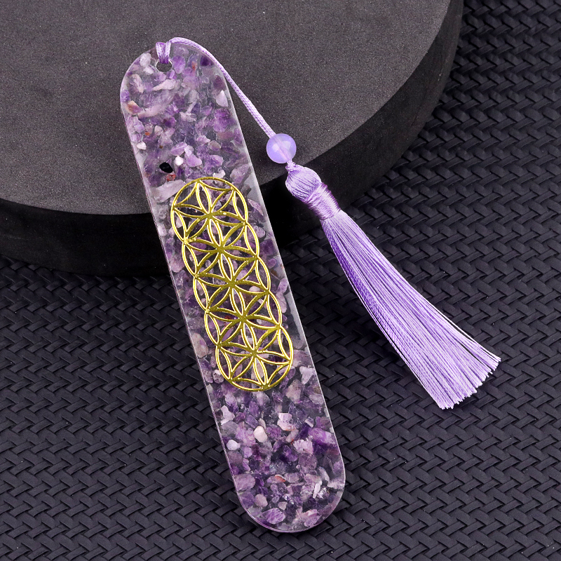 Resin Bookmarks with Tassels (Style-D) Handmade Raw Chip Stone Bookmark Presents for Women Kids Students Teachers and Book Lovers School Home Reading