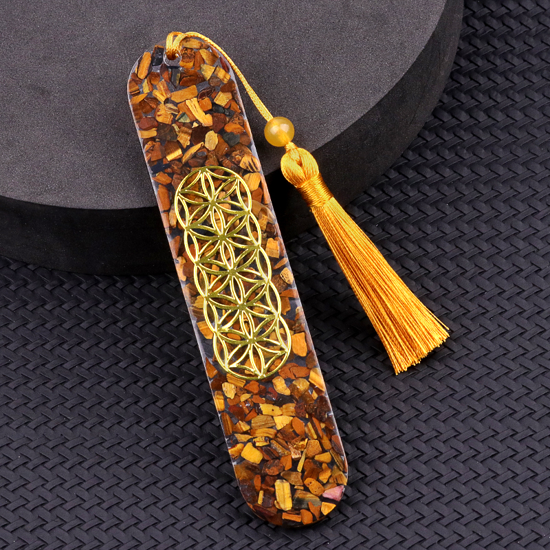 Resin Bookmarks with Tassels (Style-D) Handmade Raw Chip Stone Bookmark Presents for Women Kids Students Teachers and Book Lovers School Home Reading