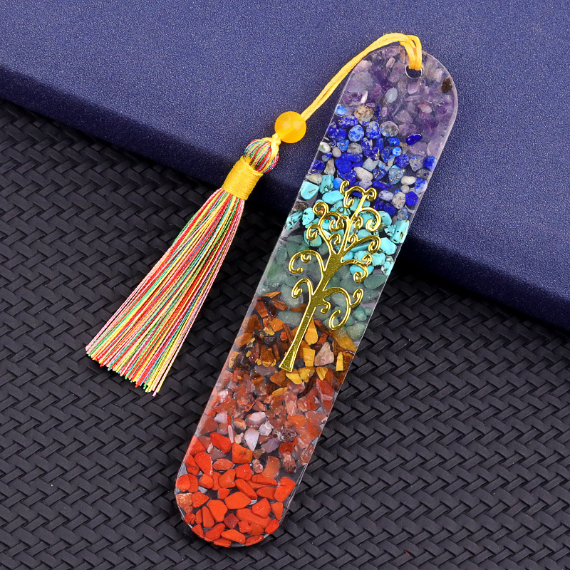 Resin Bookmarks with Tassels (Style C) Handmade Raw Chip Stone Bookmark Presents for Women Kids Students Teachers and Book Lovers School Home Reading