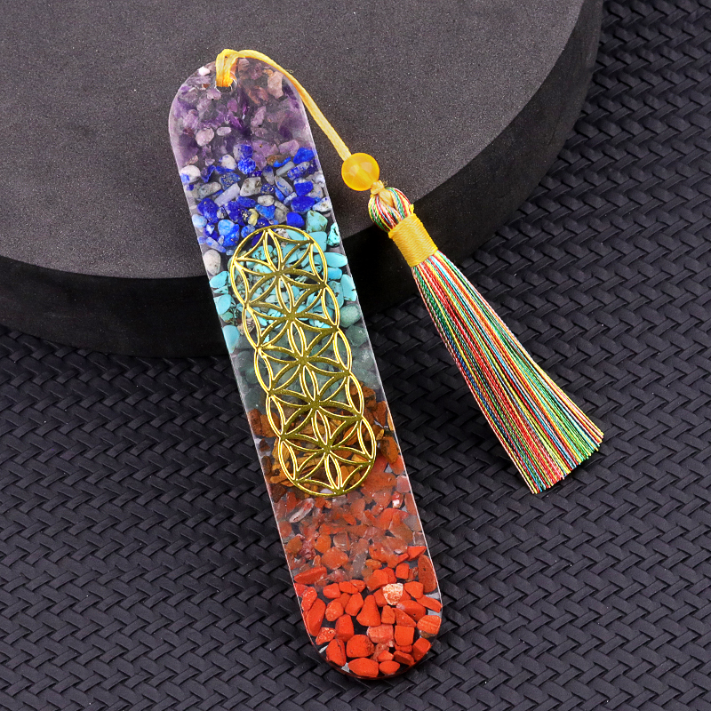 Resin Bookmarks with Tassels (Style-D) Handmade Raw Chip Stone Bookmark Presents for Women Kids Students Teachers and Book Lovers School Home Reading