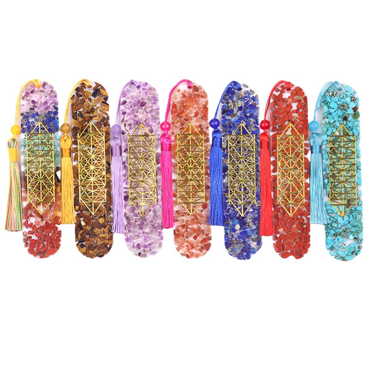 Style-B Resin Bookmarks with Tassels Handmade Raw Chip Stone Bookmark Presents for Women Kids Students Teachers and Book Lovers School Home Reading