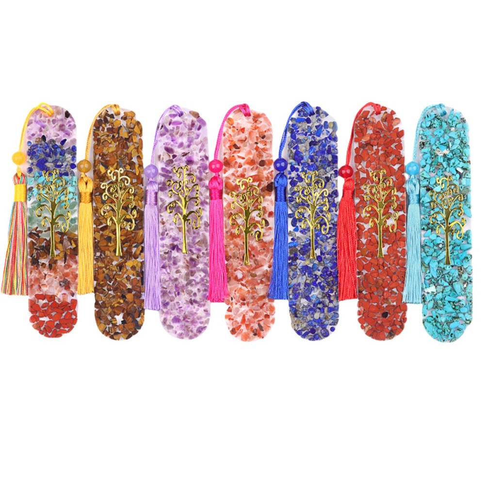 Resin Bookmarks with Tassels (Style C) Handmade Raw Chip Stone Bookmark Presents for Women Kids Students Teachers and Book Lovers School Home Reading