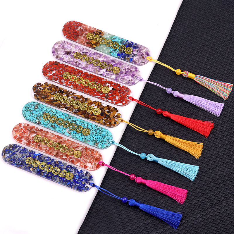 Resin Bookmarks with Tassels Handmade Raw Chip Stone Bookmark Presents for Women Kids Students Teachers and Book Lovers School Home Reading