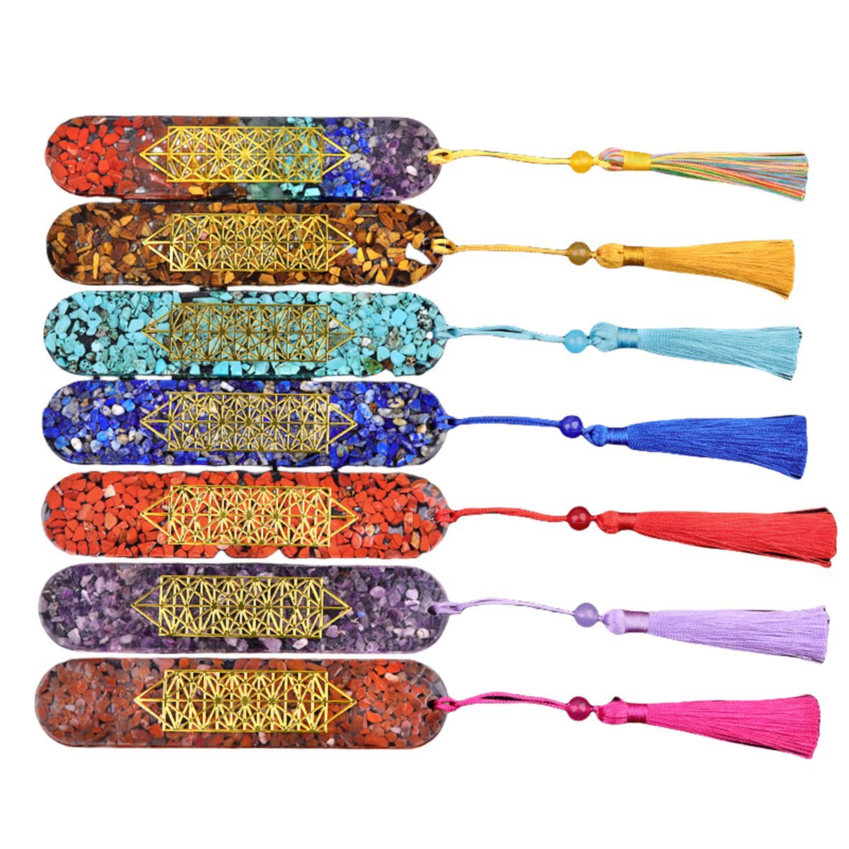 Style-B Resin Bookmarks with Tassels Handmade Raw Chip Stone Bookmark Presents for Women Kids Students Teachers and Book Lovers School Home Reading