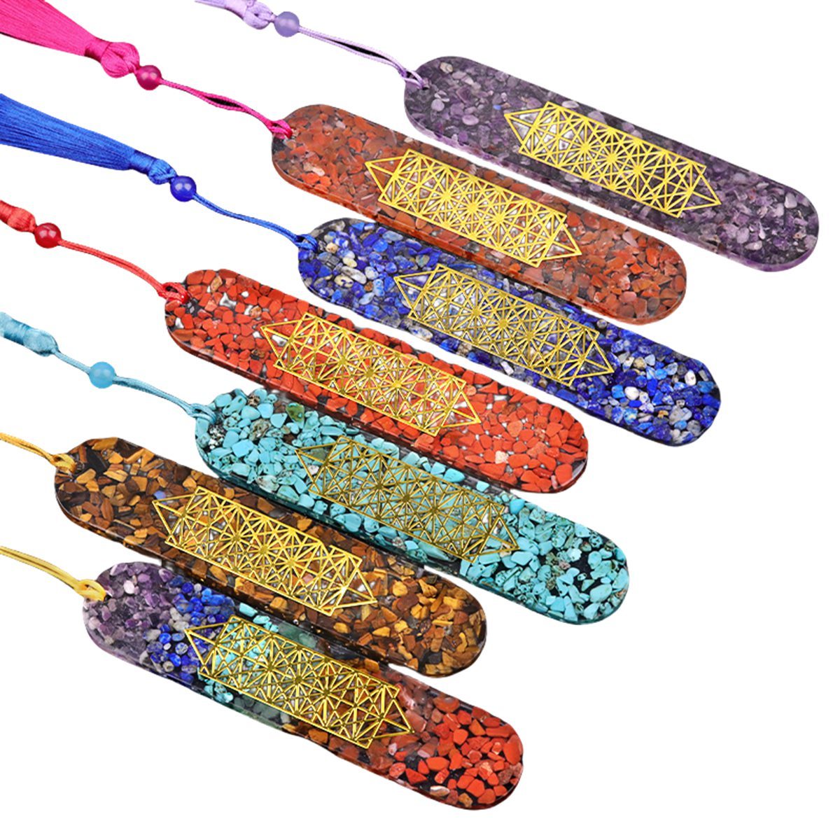 Style-B Resin Bookmarks with Tassels Handmade Raw Chip Stone Bookmark Presents for Women Kids Students Teachers and Book Lovers School Home Reading