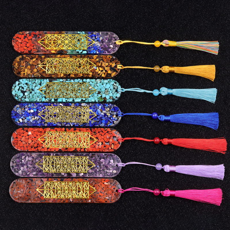 Style-B Resin Bookmarks with Tassels Handmade Raw Chip Stone Bookmark Presents for Women Kids Students Teachers and Book Lovers School Home Reading