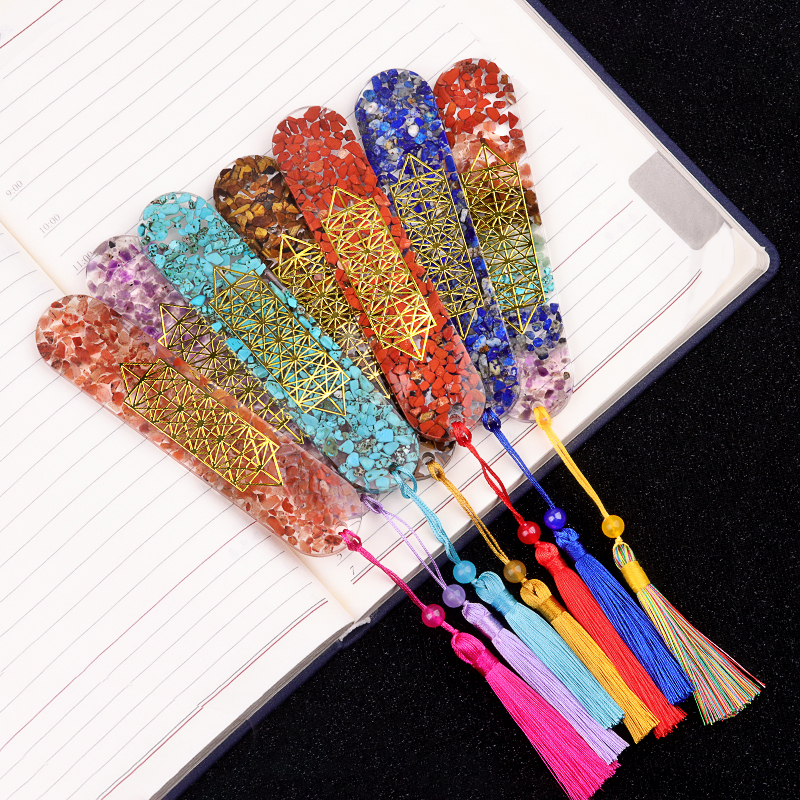 Style-B Resin Bookmarks with Tassels Handmade Raw Chip Stone Bookmark Presents for Women Kids Students Teachers and Book Lovers School Home Reading