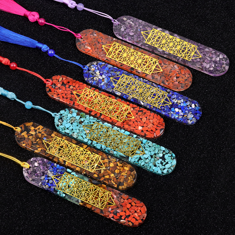 Style-B Resin Bookmarks with Tassels Handmade Raw Chip Stone Bookmark Presents for Women Kids Students Teachers and Book Lovers School Home Reading