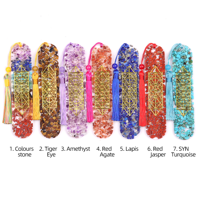 Style-B Resin Bookmarks with Tassels Handmade Raw Chip Stone Bookmark Presents for Women Kids Students Teachers and Book Lovers School Home Reading