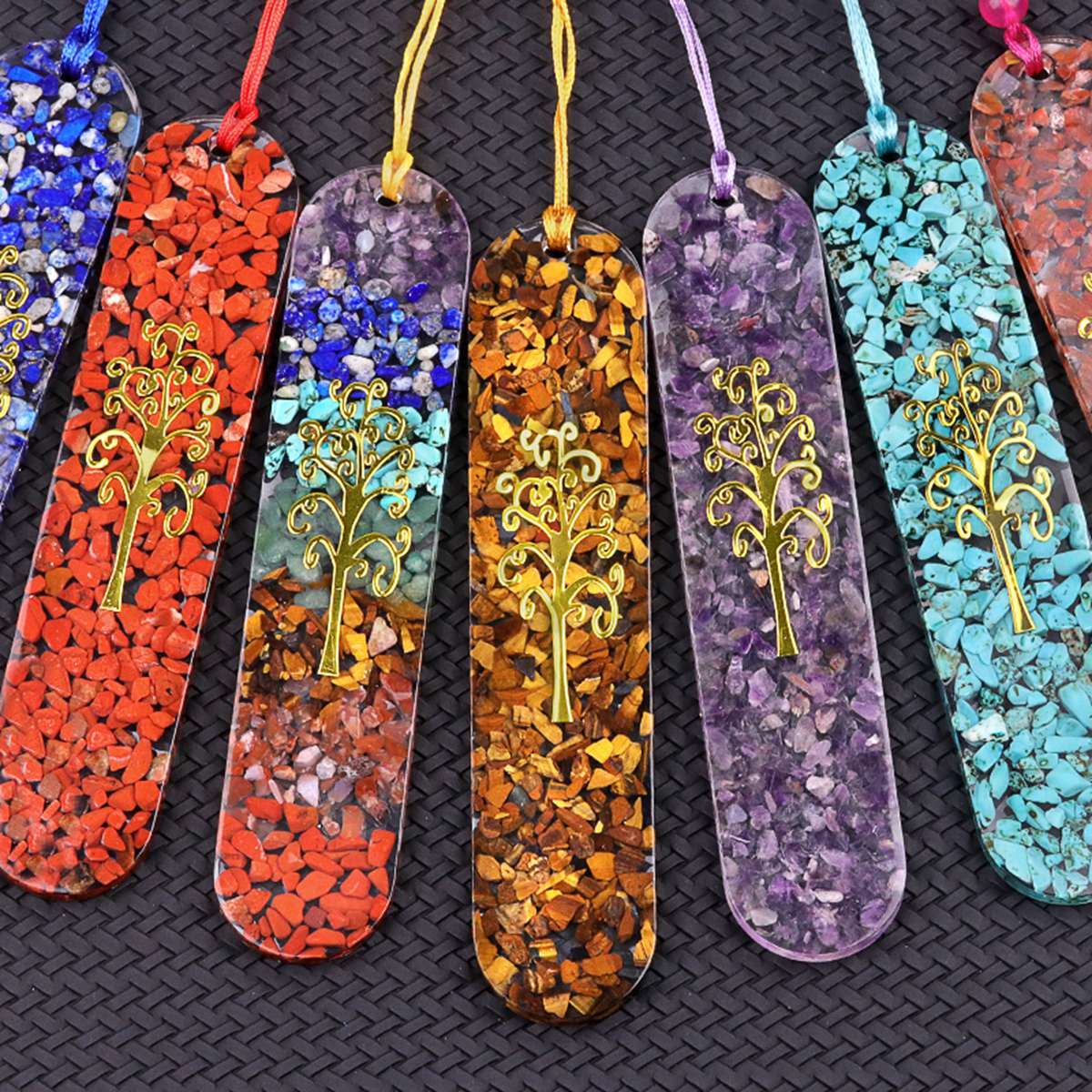 Resin Bookmarks with Tassels (Style C) Handmade Raw Chip Stone Bookmark Presents for Women Kids Students Teachers and Book Lovers School Home Reading