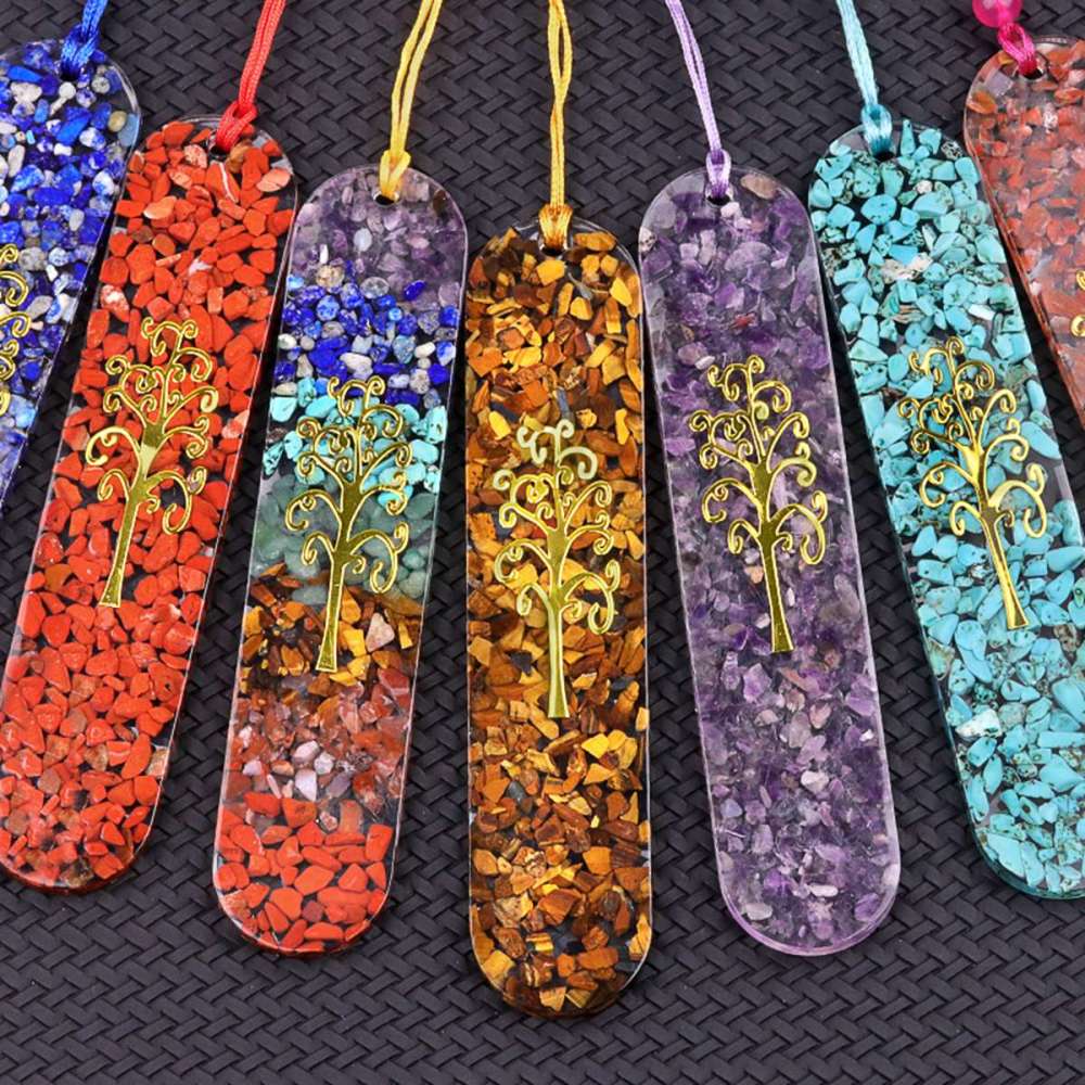 Resin Bookmarks with Tassels (Style C) Handmade Raw Chip Stone Bookmark Presents for Women Kids Students Teachers and Book Lovers School Home Reading