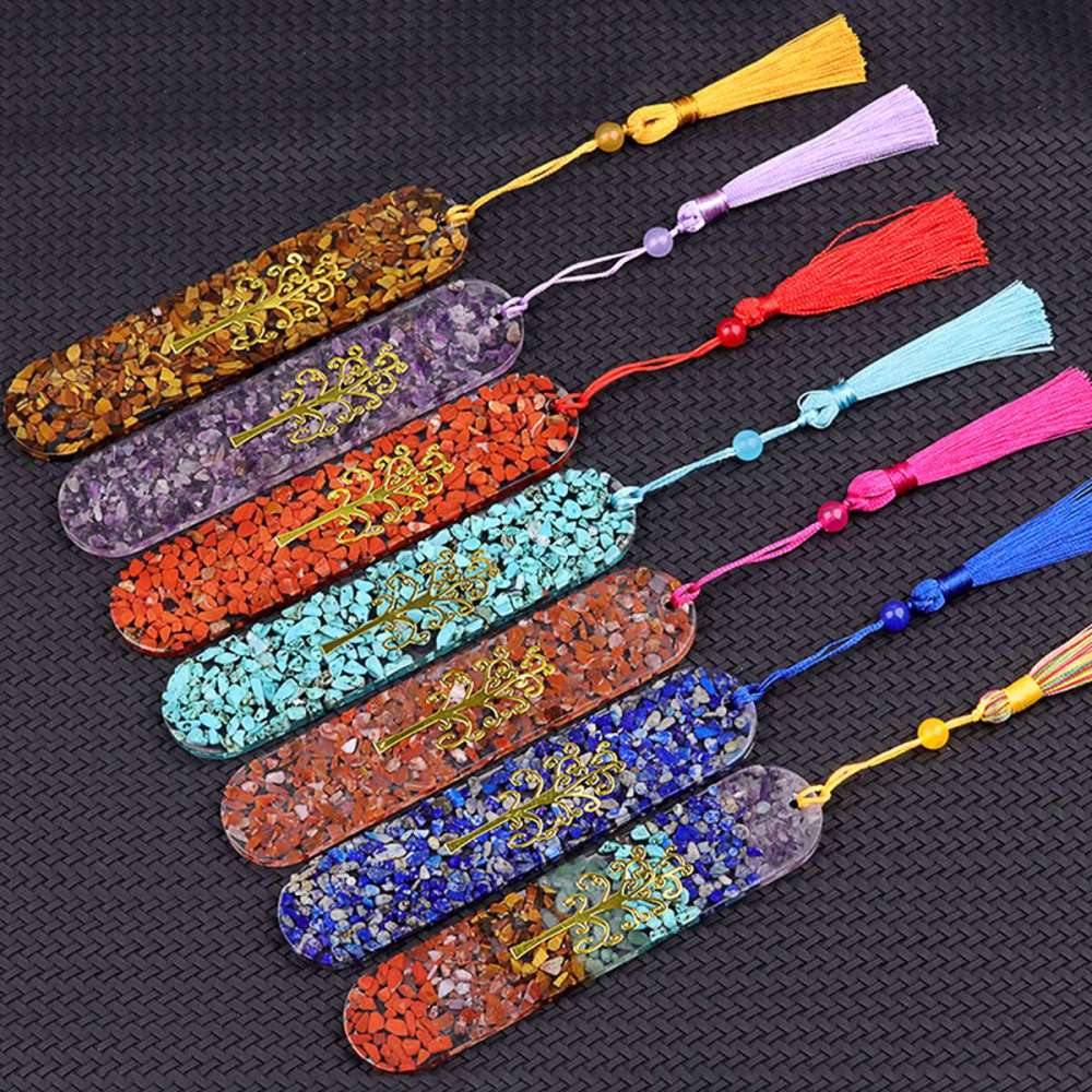 Resin Bookmarks with Tassels (Style C) Handmade Raw Chip Stone Bookmark Presents for Women Kids Students Teachers and Book Lovers School Home Reading
