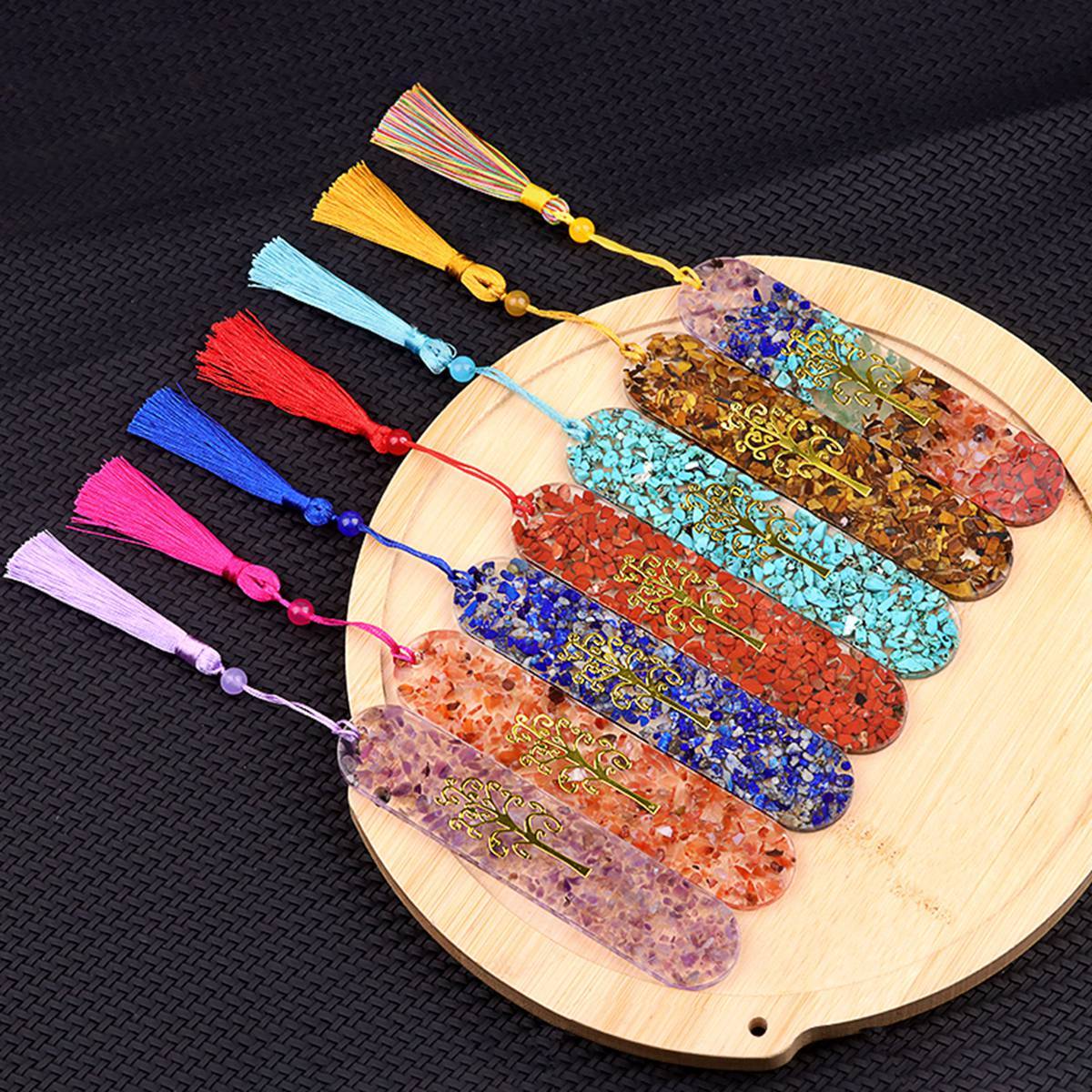 Resin Bookmarks with Tassels (Style C) Handmade Raw Chip Stone Bookmark Presents for Women Kids Students Teachers and Book Lovers School Home Reading