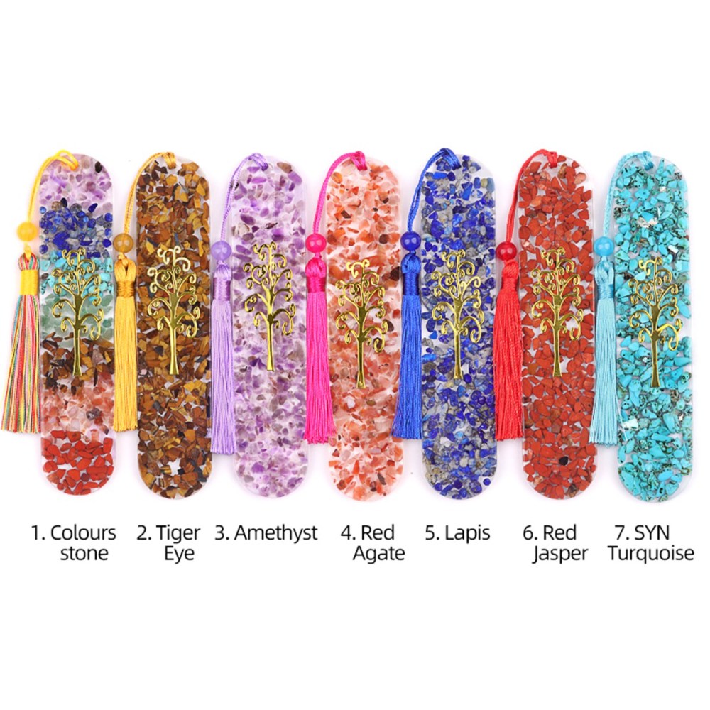 Resin Bookmarks with Tassels (Style C) Handmade Raw Chip Stone Bookmark Presents for Women Kids Students Teachers and Book Lovers School Home Reading