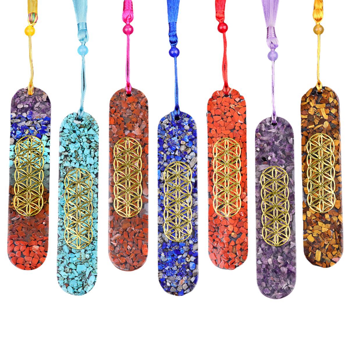 Resin Bookmarks with Tassels (Style-D) Handmade Raw Chip Stone Bookmark Presents for Women Kids Students Teachers and Book Lovers School Home Reading