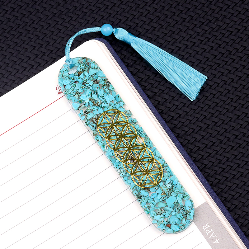 Resin Bookmarks with Tassels (Style-D) Handmade Raw Chip Stone Bookmark Presents for Women Kids Students Teachers and Book Lovers School Home Reading