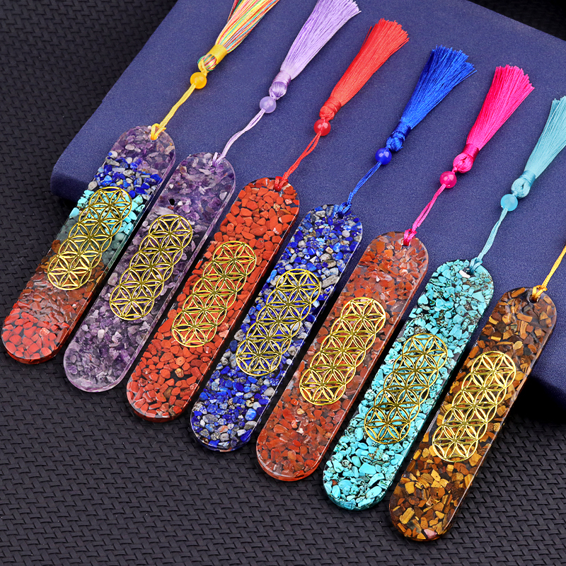 Resin Bookmarks with Tassels (Style-D) Handmade Raw Chip Stone Bookmark Presents for Women Kids Students Teachers and Book Lovers School Home Reading