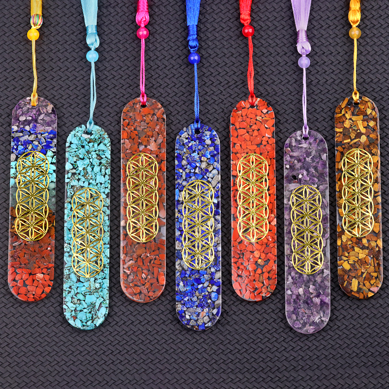Resin Bookmarks with Tassels (Style-D) Handmade Raw Chip Stone Bookmark Presents for Women Kids Students Teachers and Book Lovers School Home Reading