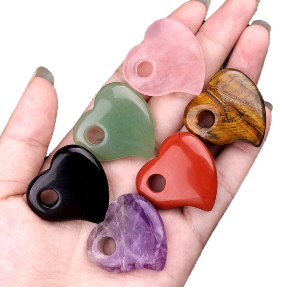 30MM Love Heart Stone Pendant for Jewelry Making Healing Chakra