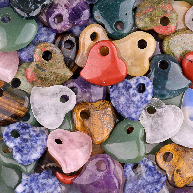 30MM Love Heart Stone Pendant for Jewelry Making Healing Chakra