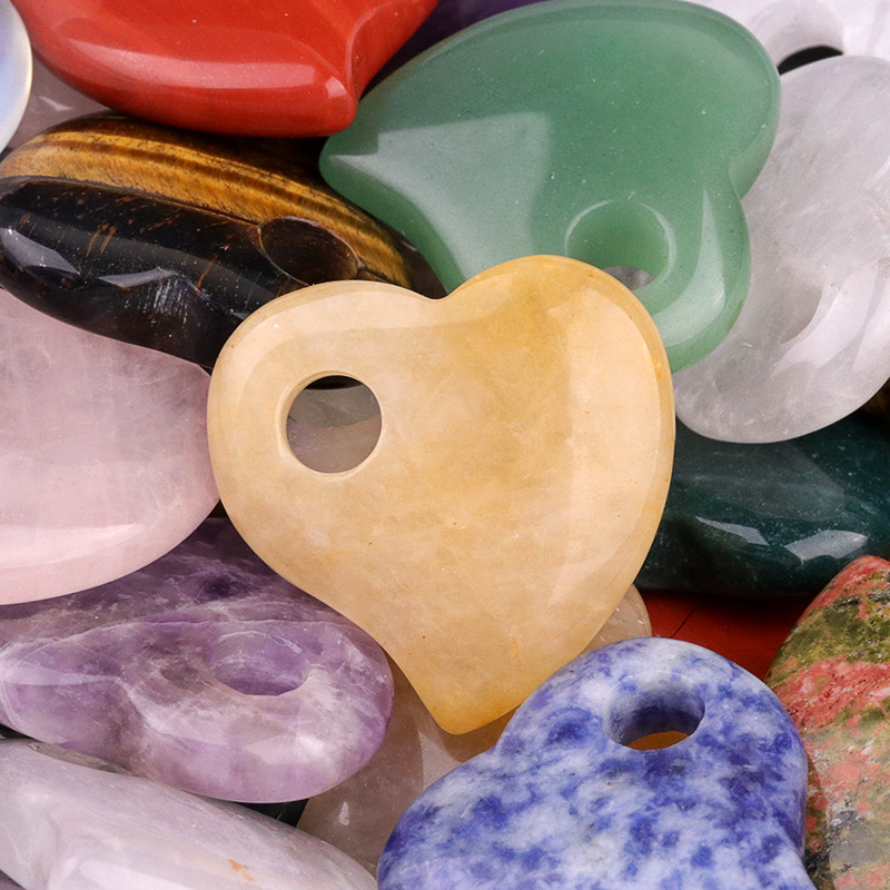 30MM Love Heart Stone Pendant for Jewelry Making Healing Chakra