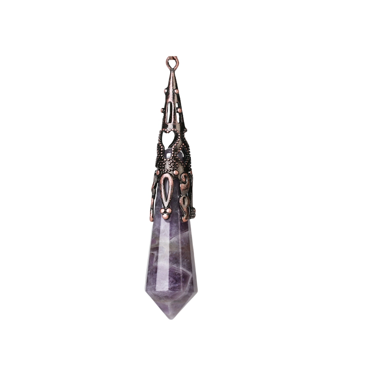 Handmade Craved Gemstone Single Point 12 Sides Prism SilverPendulum & Pendant