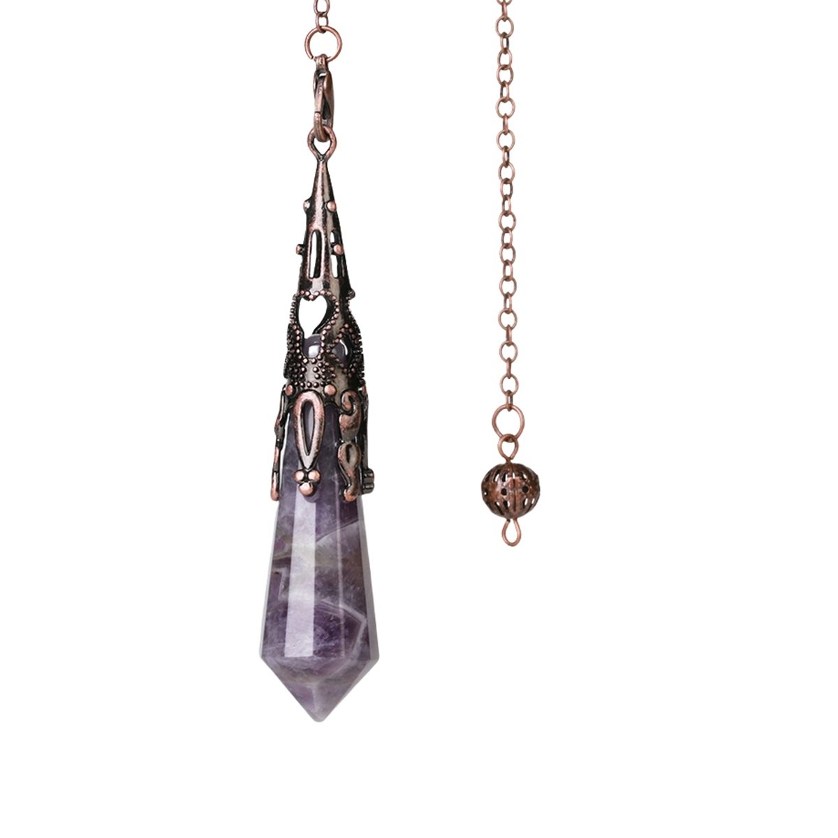 Handmade Craved Gemstone Single Point 12 Sides Prism SilverPendulum & Pendant
